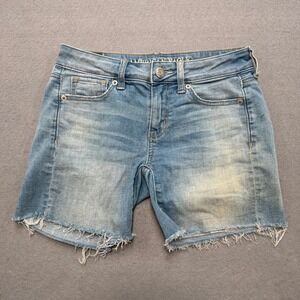 American Eagle Shorts Women's 0 Blue Super Stretch X Light Wash Cut Off Hem
